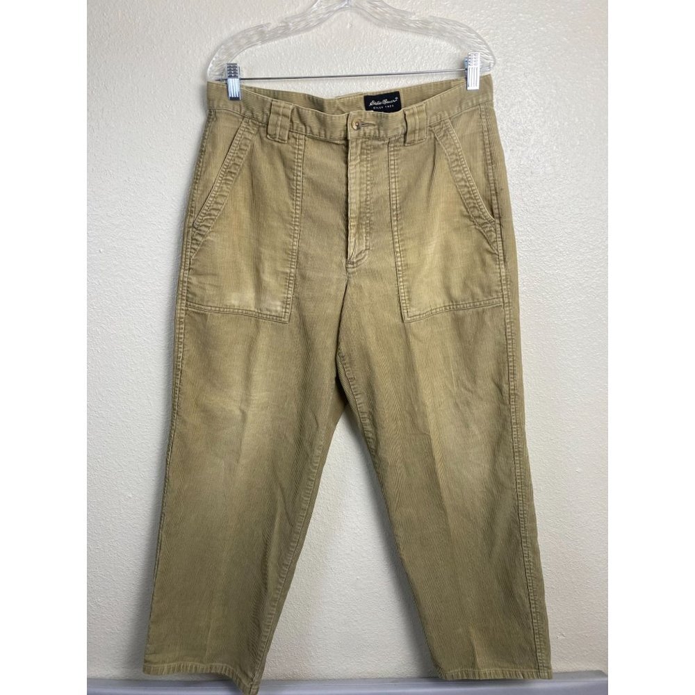 VTG Eddie Bauer Corduroy High Rise Pants Women size 35 Brown Cotton Straight Y2K